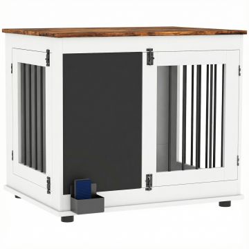 PawHut Cușcă pentru câine cușcă interioră cu 2 uși tablă neagră pentru câini talie medie 20 kg 80 x 60 x 70 cm alb | Aosom Romania