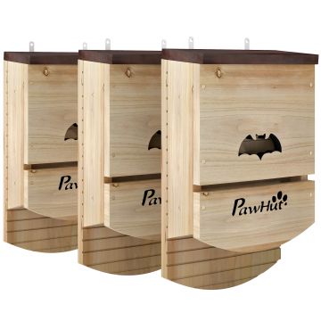 PawHut Set de 3 Adăposturi pentru lilieci din lemn adăpost pentru lilieci cu platformă canelată 23 x 9,5 x 36,5 cm lemn natural | Aosom Romania