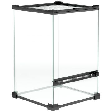 PawHut Terariu din sticlă pentru reptile vivariu 12 L cu capac din plasă metalică, 20 x 20 x 30 cm, negru | Aosom Romania