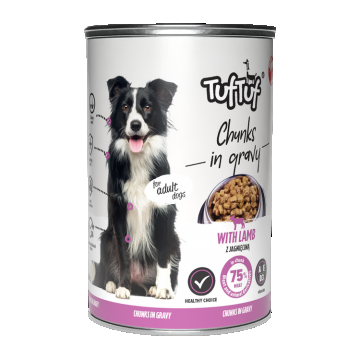 TUF TUF DOG -Hrana umeda CHUNKS cu MIEL- conserva 1250g