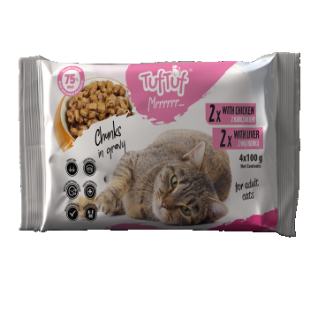 TUF TUF Pisică - Pachet 4x100g Hrană Umedă (2x Pui + 2x Ficat)