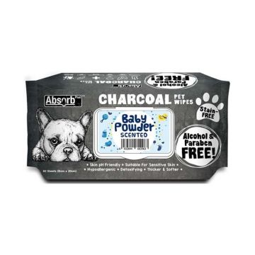 Absorb Plus, Charcoal Pet Wipes Baby Powder, 80 buc de firma original