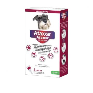 Ataxxa Dog - pipete antiparazitare pentru caini de talie medie 10-25 KG (3 pipete)