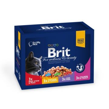 Brit Premium Cat plic Family Variety, 12 Plicuri x 100 g