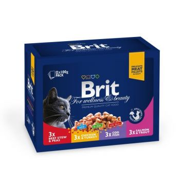 Brit Premium Cat plic Family Variety, 12 Plicuri x 100 g ieftina