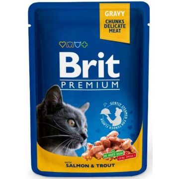 Brit Premium Cat Plic, somon si pastrav, 100 g ieftina