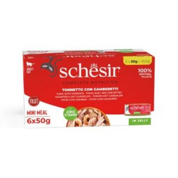 Hrana umeda pisici, Schesir, Ton si Creveti in Jeleu, 6x50 g