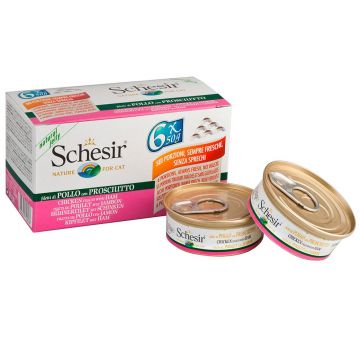 Schesir Cat, Pui si Sunca, conserva 6 x 50 g ieftina