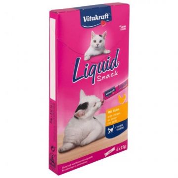 Snack lichid pentru pisici Vitakraft cu Pui si Taurina, 6 x 15 g de firma originala