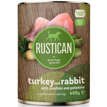 Hrana umeda pentru caini Rustican Curcan/Iepure 400g