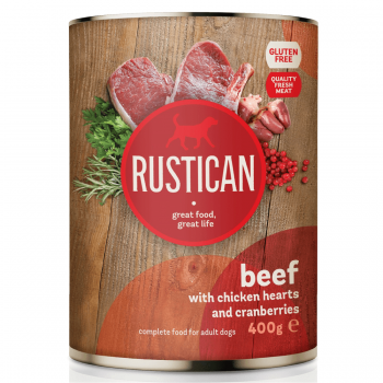 Hrana umeda pentru caini Rustican Vita/Inimi de pui cu merisoare 400g