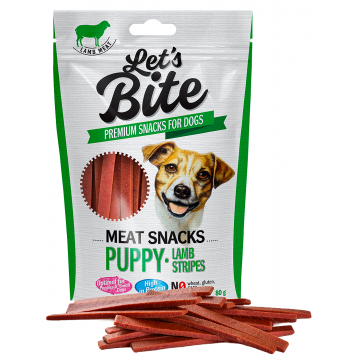Brit Let's Bite Meat Snacks Puppy Lamb Stripes, 80 g de firma originala