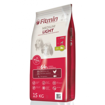 FITMIN Medium Light Hrana uscata caini adulti predisupsi la obezitate, cu carne de pasare 15 kg