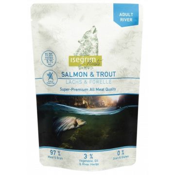 Hrana umeda, Pouch Isegrim Dog Adult Salmon & Trout, 410 g