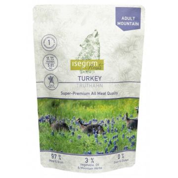 Hrana umeda, Pouch Isegrim Dog Adult Turkey, 410 g