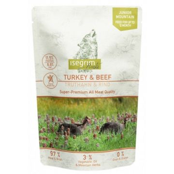 Hrana umeda, Pouch Isegrim Dog Junior Turkey & Beef, 410 g