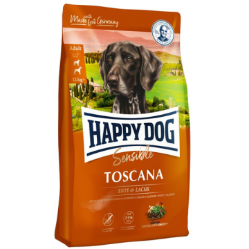 HAPPY DOG Supreme Toscana Hrana uscata pentru caini adulti, cu rata si somon 12.5 kg