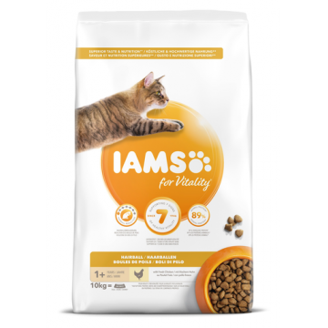 IAMS for Vitality Hrana uscata pentru pisici adulte, pentru inlaturarea ghemotoacelor de blana, cu pui 10 kg