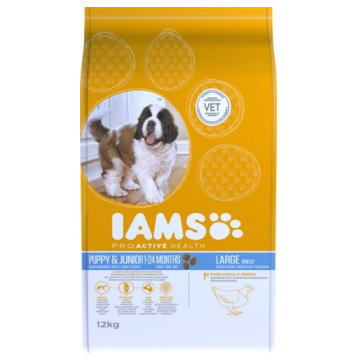 IAMS ProActive Health Puppy & Junior Large Breed cu carne de pui 12 kg