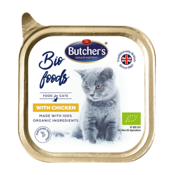BUTCHER'S BIO Hrana umeda cu pui pentru pisici adulte 85 g