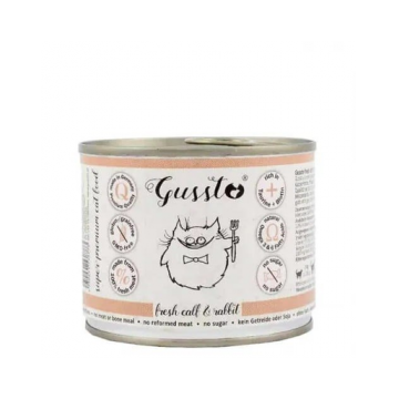 GUSSTO Cat Fresh Calf & Rabbit CARNE PROASPĂTĂ DE VIŢEL CU IEPURE 200 g