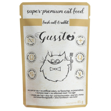 GUSSTO Cat Fresh Calf & Rabbit CARNE PROASPĂTĂ DE VIŢEL CU IEPURE 85 g