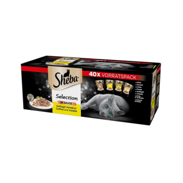 SHEBA Selection in Sauce plicuri pisici 40x85 g cu pui, curcan, rata