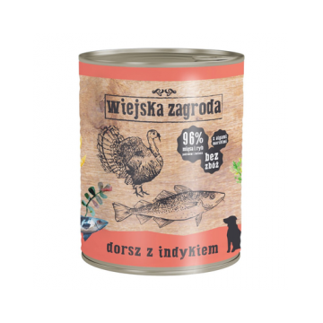 WIEJSKA ZAGRODA hrană umedă fără cereale, cod și curcan 800 gr