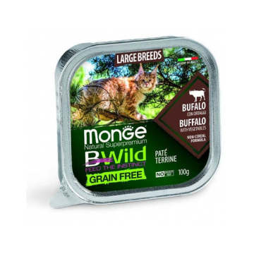 MONGE BWild Cat hrană umedă pentru pisici de talie mare, cu bivol 100g