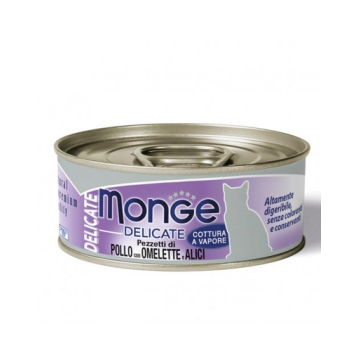 MONGE Delicate Cat hrana umeda pentru pisici, cu pui, omleta si ansoa 80 g