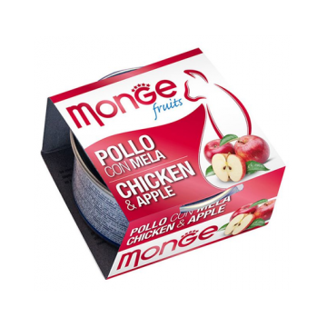 MONGE Fruit hrană umedă pentru pisici, cu pui și mere 80 g