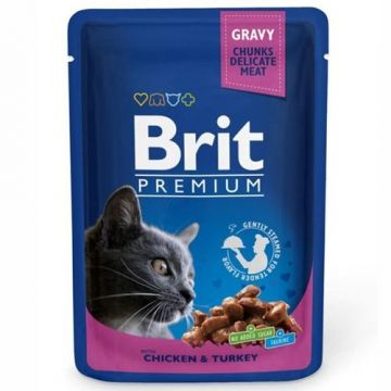 Brit Premium Cat Plic, pui si curcan, 100 g