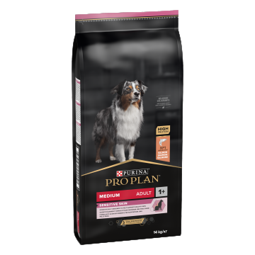 PURINA PRO PLAN ADULT Sensitive Skin, Talie Medie, Somon, 14 kg la reducere