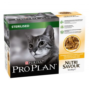 PURINA PRO PLAN STERILISED NUTRISAVOUR, Pui, 10x85 g