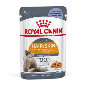 Royal Canin Hair & Skin Care Adult hrana umeda pisica, piele/blana sanatoase (aspic), 85 g ieftina