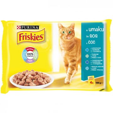 Friskies Adult Cat, Multipack Peste, 4 x 100 g