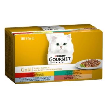 GOURMET GOLD Double Pleasure cu Vita si Pui Multipack Variety, 4 x 85 g