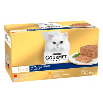 Gourmet Gold Mousse Vita, Curcan, Ficat si Ton, 4 x 85 g