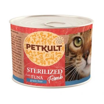 Hrana umeda pisici, Petkult Sterilised cu ton, 185 g