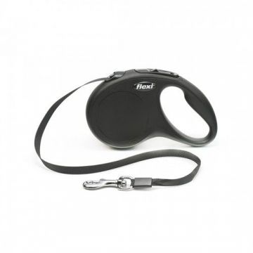 Lesa retractabila cu banda, Flexi New Classic, S 5 m neagra Lesa retractabila cu banda, Flexi New Classic, S 5 m neagra