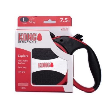 Lesa retractabila, KONG Retractable Explore, 7.5m - 50kg, Rosu