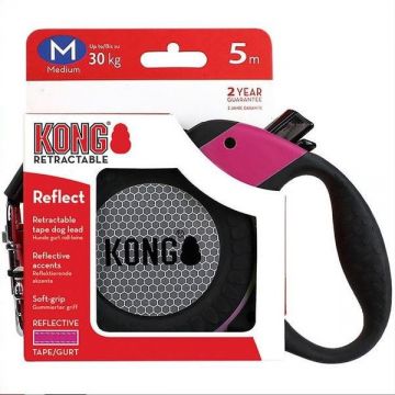 Lesa retractabila, KONG Retractable Reflect, 5m - 30kg, Fucsia