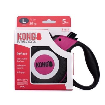 Lesa retractabila, KONG Retractable Reflect, 5m - 50kg, Fucsia