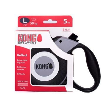 Lesa retractabila, KONG Retractable Reflect, 5m - 50kg, Gri