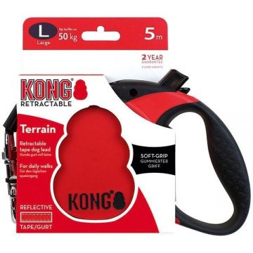 Lesa retractabila, KONG Retractable Terrain, 5m - 50kg, Rosu