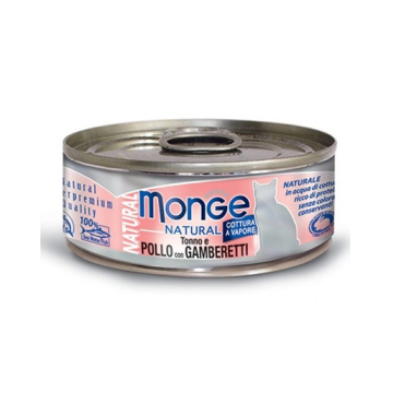 MONGE Natural Cat hrană umedă pentru pisici, cu ton, pui și creveți 80g