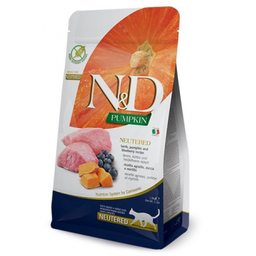 FARMINA N&D Pumpkin - Hrană pentru pisici adulte, după castrare - miel și afine - 5 kg