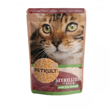 Hrana umeda pisici Petkult Sterilizat cu Rata, 100 g
