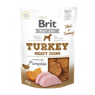 Brit Dog Jerky Turkey Meaty Coins, 80 g de firma originala