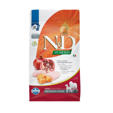 N&D Pumpkin Chicken & Pomegranate Adult Medium & Maxi 2.5 kg hrana caini adulti talie medie/mare, pui si rodie